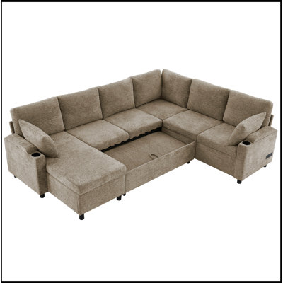 Canapé modulaire avec grand espace de rangement, deux porte-gobelets et ports de chargement