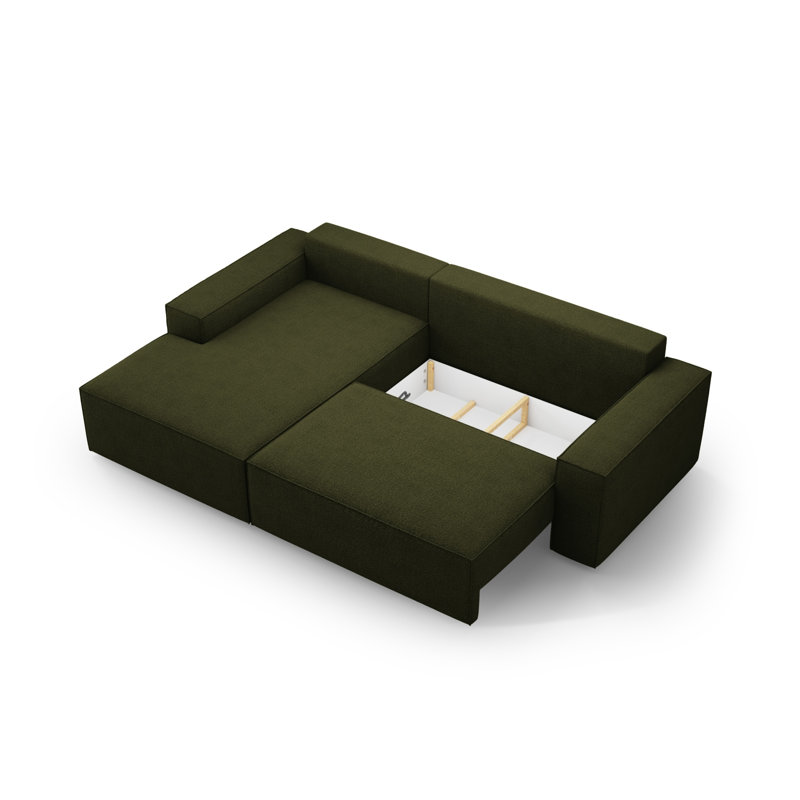 Alisbha 3 Seater Boucle Sofa Bed, Right Hand Facing, Dark Olive Green