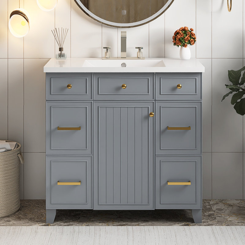 Meuble-lavabo simple 36 po avec lavabo, Gris