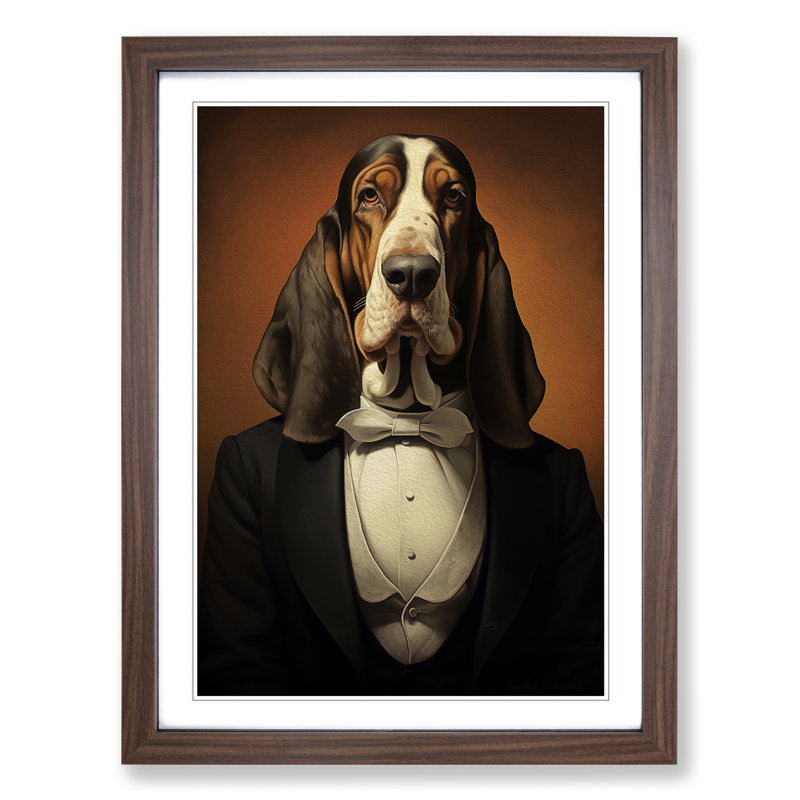 Basset Hound Classicism Art - Framed Print, 34cm H x 25cm W x 2cm D, Walnut Framed