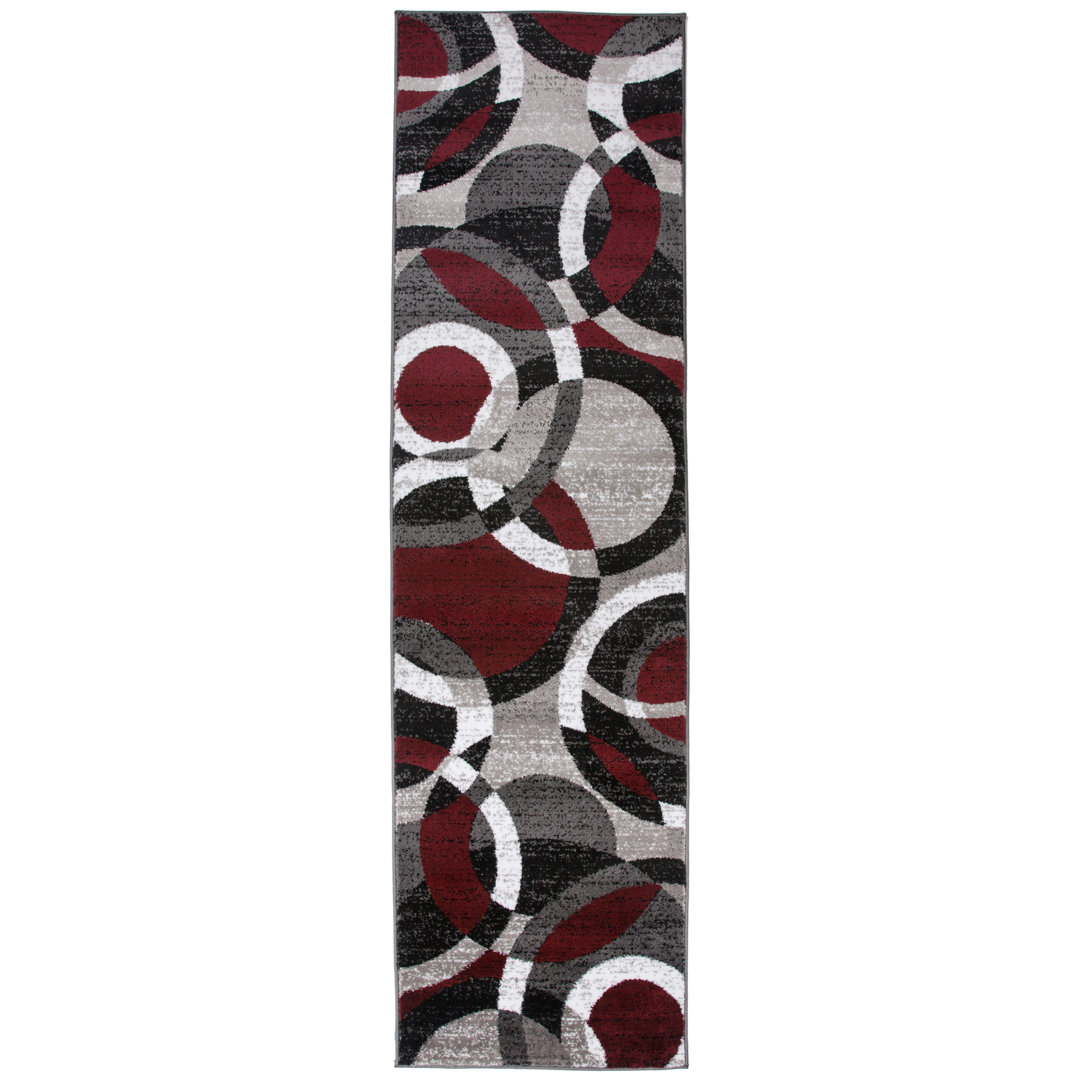 Archeveque Woven Abstract Burgundy/White/Black Area Rug – Modern Geometric Polypropylene Carpet for Living Room, Bedroom, or Hallway Wrought Studio™ Rug 