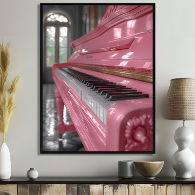 «Pink White 1950S Classic Piano - Music», reproduction d'art mural