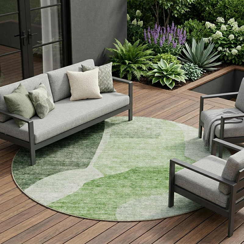 Tapis d'intérieur rond lavable abstrait vert olive et vert fougère 8 pi HomeRoots