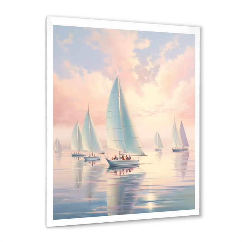 Voilier, régate rêveuse - impressions nautiques et de plage, L 12 po x H 20 po, Cadre photo blanc