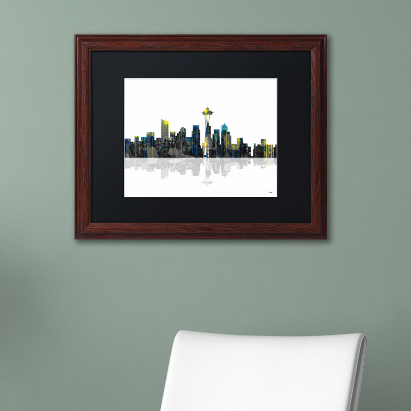 «Seattle Washington Skyline», impression sur toile encadrée, H 11 po x l 14 po x P 0,5 po, Noir, Noir