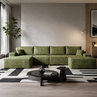 Canapé modulaire 135 po avec 1 repose-pieds Cloud, fauteuils rembourrés minimalistes modernes, canapé confortable en forme de U pour le salon, canapé d'angle à siège profond, sans assemblage requis, noir