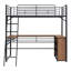 Lit mezzanine simple en métal avec 3 couches de tablettes et bureau en L, noir-392625365-392625362