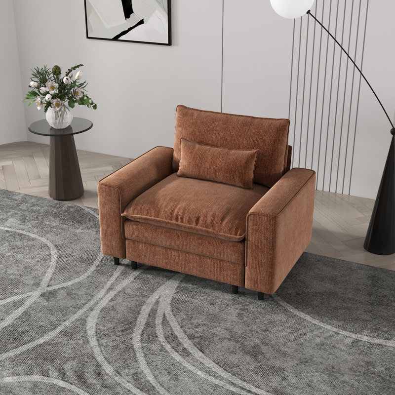 Canapé à siège simple à assise profonde, avec coussins de dossier inclus, Orange