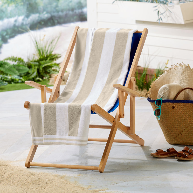 Oversized Beige and White Cotton Cabana Striped Beach Towel