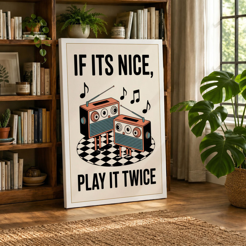 Play It Twice Retro - Wrapped Canvas, 24x16 - 61.0 x 40.6 cm, Ochre Border
