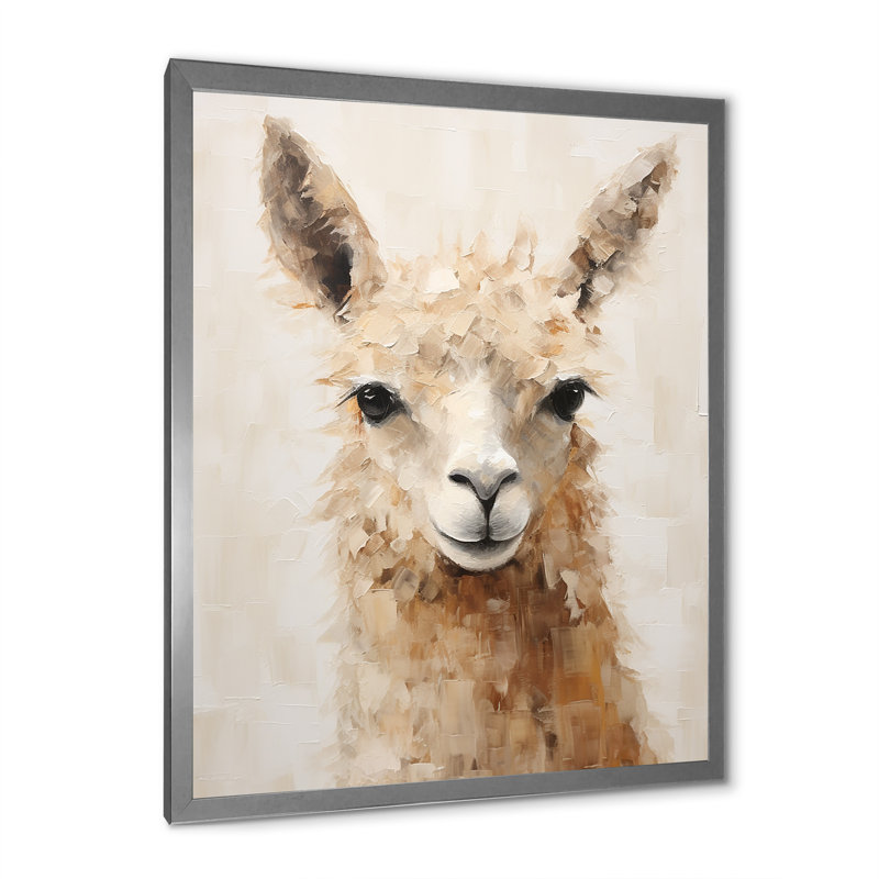 Minimalisme grunge alpaga portrait II sur toile, Cadre simple argenté, H 44 po x l 34 po x P 1,5 po