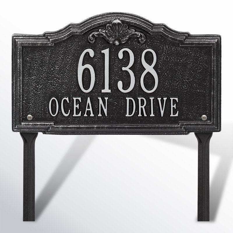 Gatewood Personalized Standard 2-Line Lawn Address Sign, Black/Silver, Yes