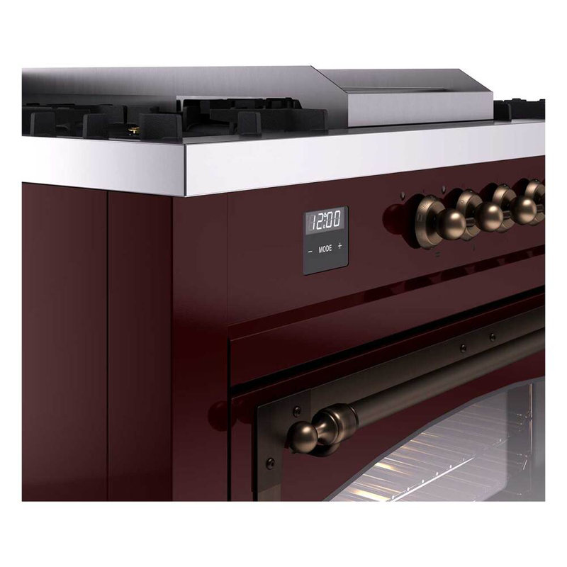 ILVE Nostalgie II Noblesse 60 in Dual Fuel Range 7 Burner, Griddle, Frenchtop, Burgundy/Burnished, Natural Gas