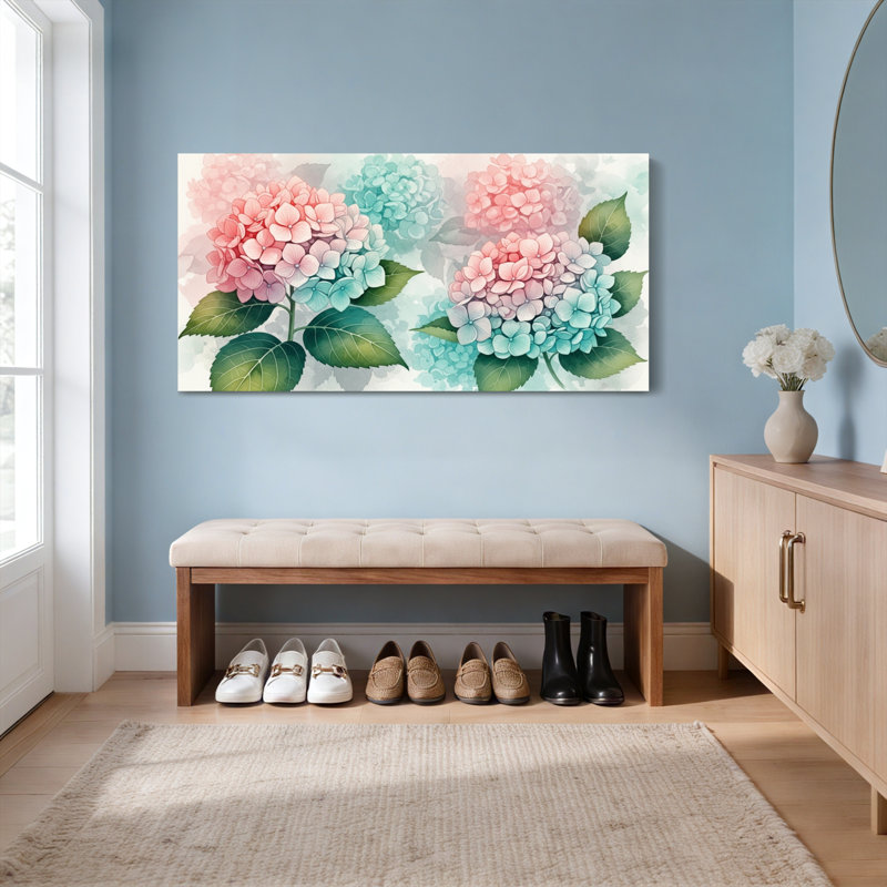 Hydrangea, aquarelle florale, reproduction d'art sur toile tendue sur toile, ensemble de 1, H 20 po x l 40 po