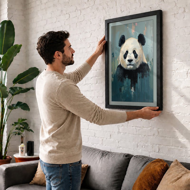 Contemplative Panda Modern - Print, A1 - 84.1 x 59.4 cm, Black