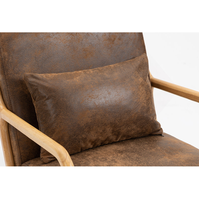 Chaise d'appoint Mid-Century moderne avec structure en bois, chaises de salon rembourrées avec coussin de taille, fauteuil de lecture pour véranda de chambre à coucher