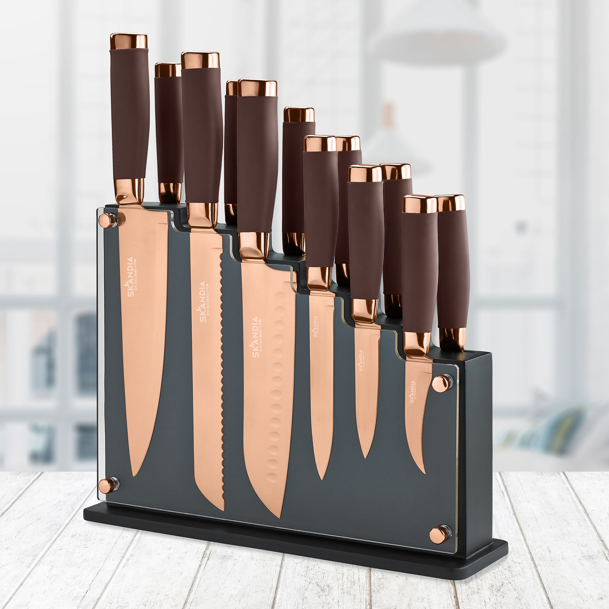 Rose gold shops knife block set