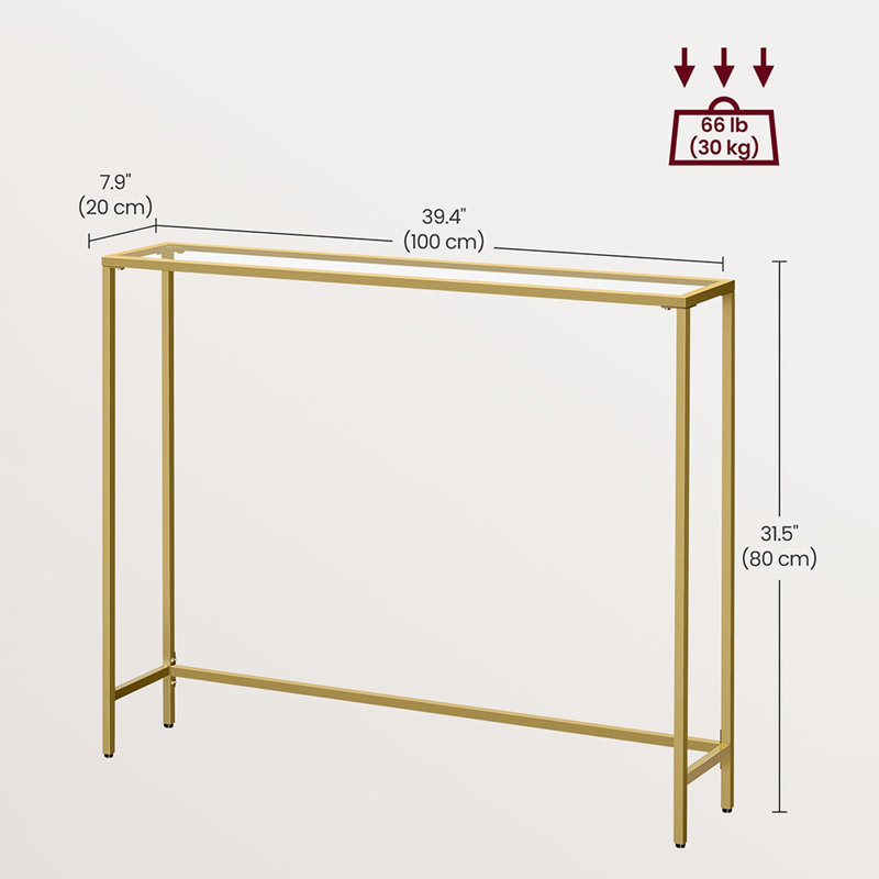 Console Table, Tempered Glass Tabletop, Light Gold