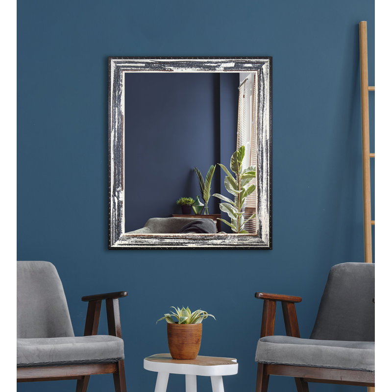 Miroir moderne et contemporain vieilli, H 36 po x l 24 po, Blanc délavé / gris foncé