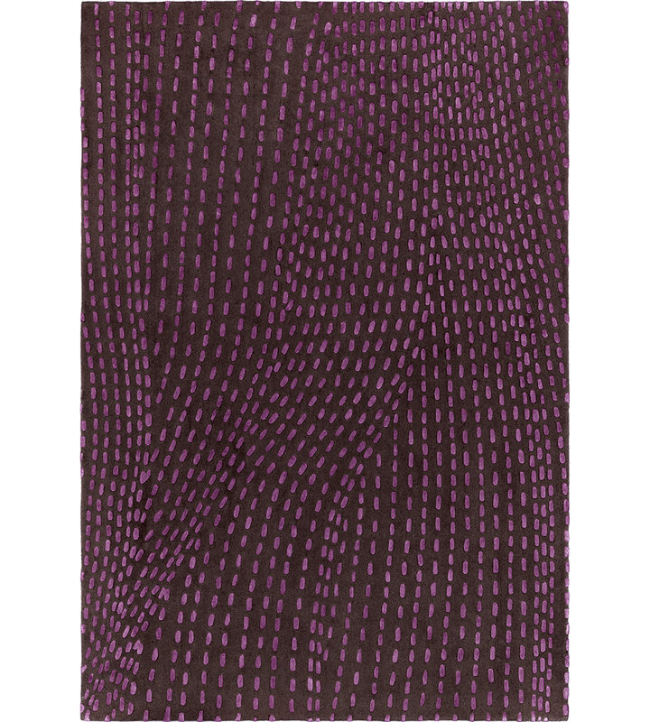 Kantha Hand Tufted Wool Abstract Area Rug in Purple, Rectangle 6'7" x 9'10"