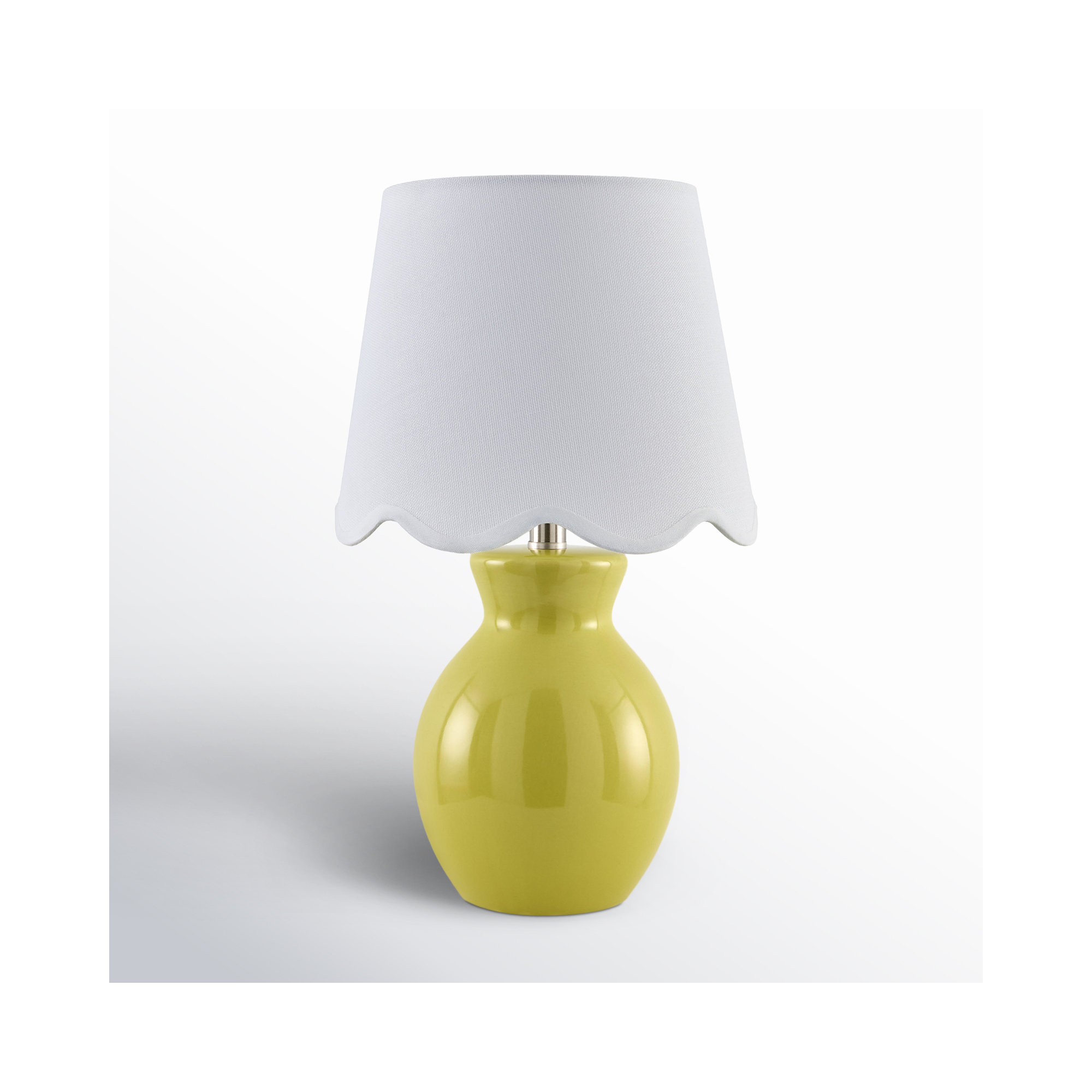 Momsen Scallop Shade Lamp, Chartreuse, 15"" H x 8"" W x 8"" D, White Twill