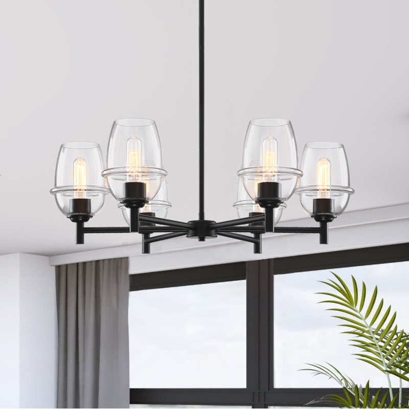 Dolena 6 - Light Steel Dimmable Shaded / Spider Chandelier, Matte Black