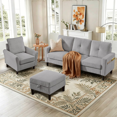 79.14" 3-Piece Living Room Set with Storage Bags and Storage Ottoman