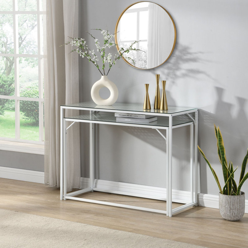 100cm Glass Top Console Table, White