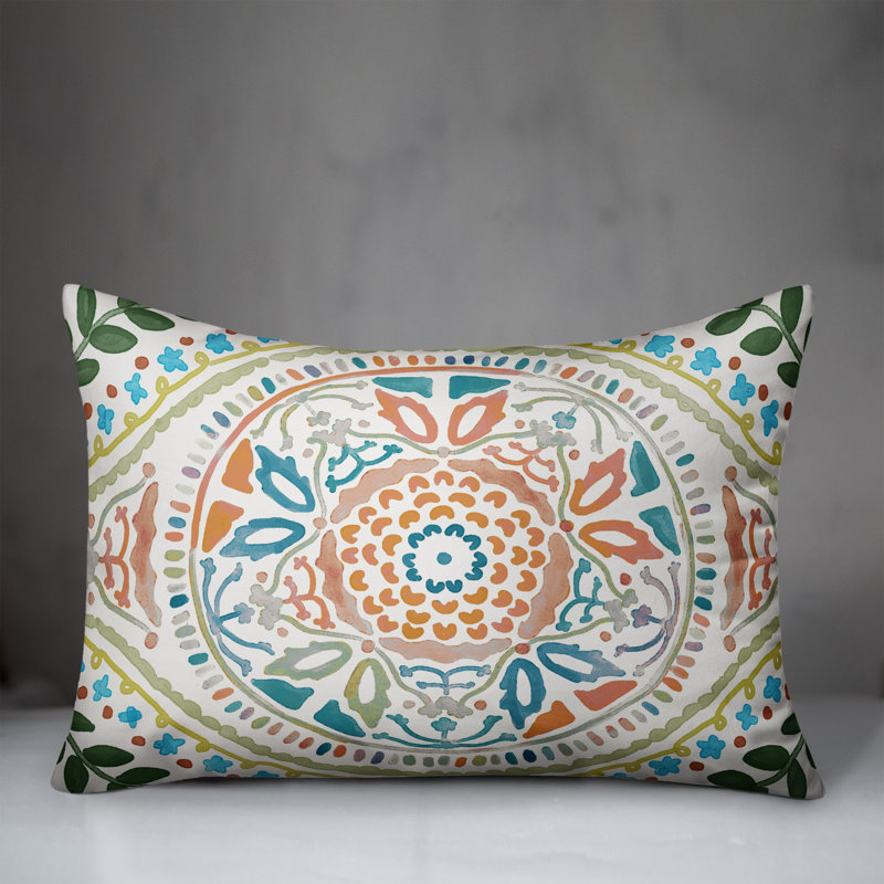 Outdoor Reversible Throw Pillow, Orange, Floral 3
