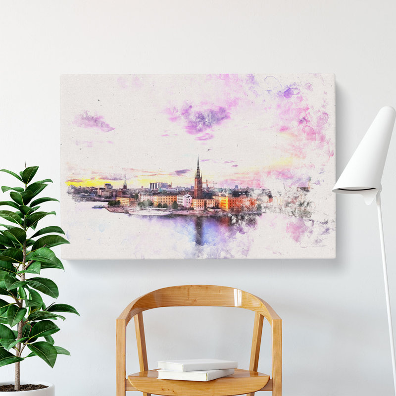 Stockholm in Sweden Watercolour - Wrapped Canvas, 40cm H x 60cm W x 3cm D