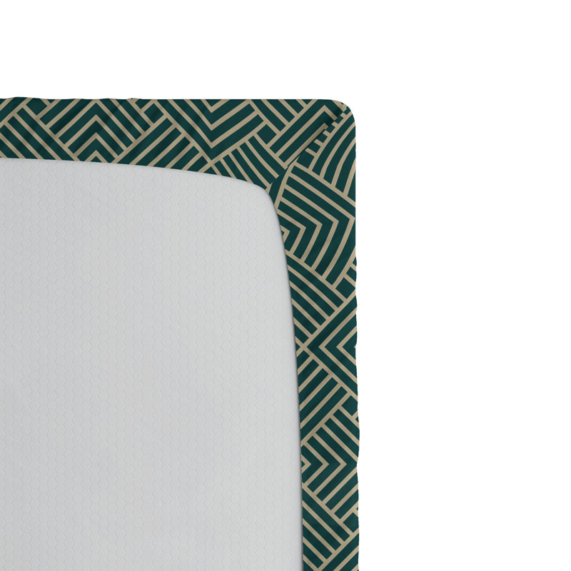 Drap-housse Ambesonne, Drap-housse de taille simple, Vert jade, kaki pâle / géométrique