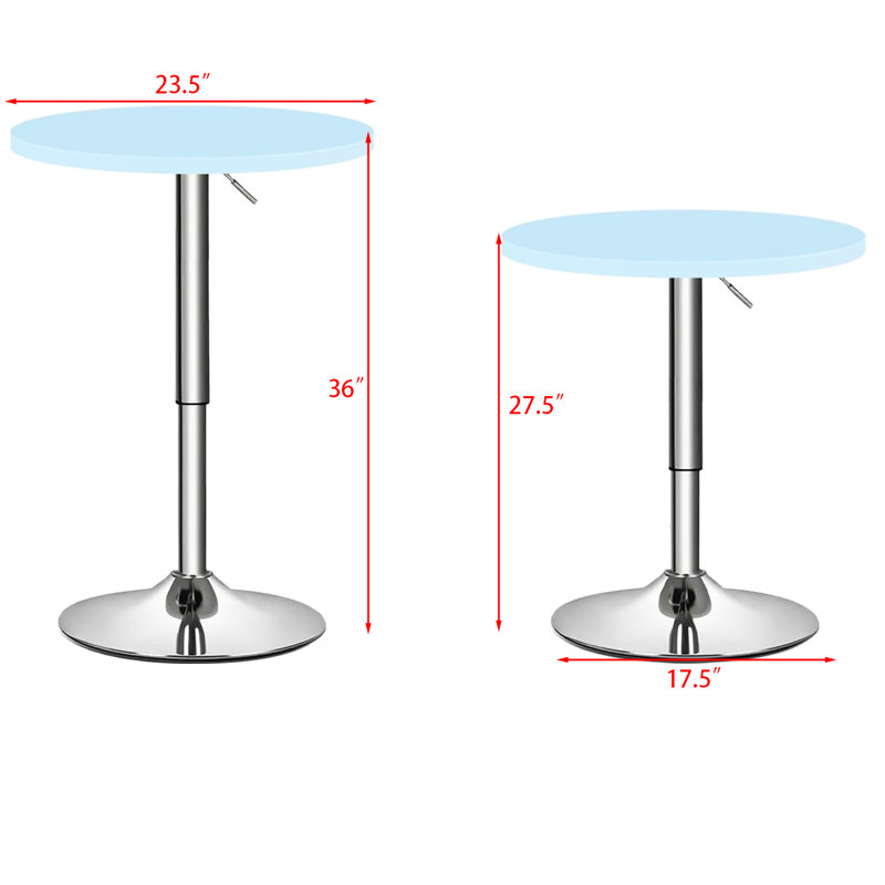 Round Bar Table, Height-Adjustable 27.5"-36" Tall Pub Tables with Leg and Sturdy Base, Silver, Blue
