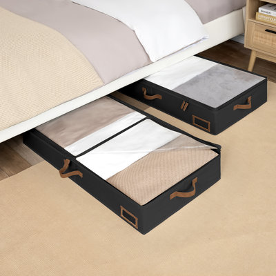 Underbed Storage Box with Clear Window, Foldable Underbed Storage Bins for Clothes, Blankets and Shoes, 6'' H X 33'' W X 17'' D, Black