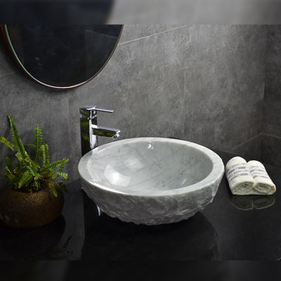 Lavabo de salle de bain vasque circulaire en pierre grise avec trop-plein