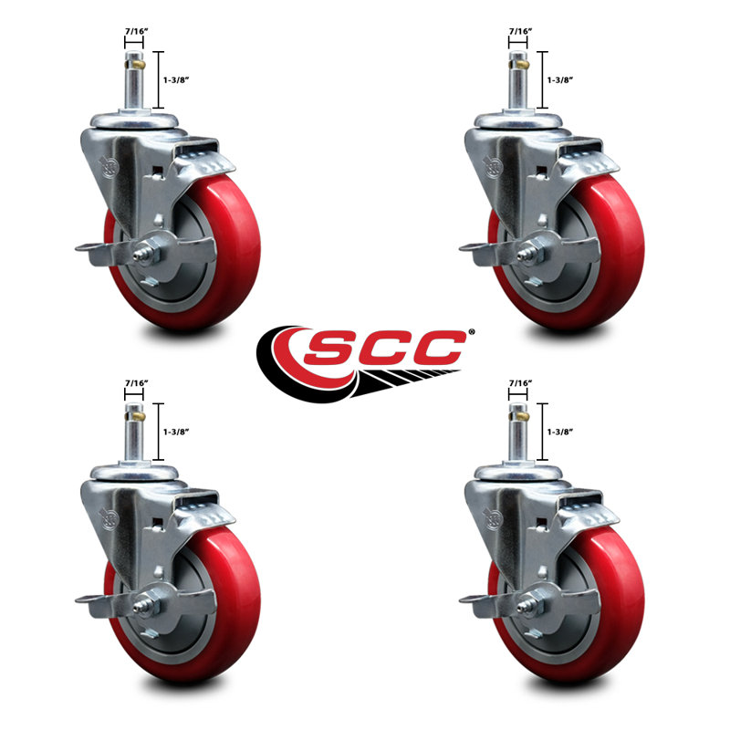 Poly Swivel Grip Ring Stem Caster, Red