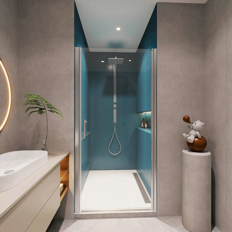 Ajustement, porte de douche pivotante universelle, ouverte à l'extérieur, avec verre trempé de 1/4 po, Nickel brossé