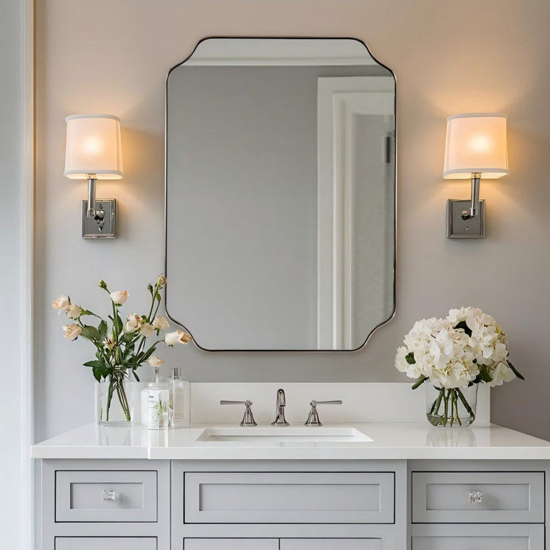 Miroir de salle de bain Modern Cadre en acier inoxydable, 30 po x 22 po, Nickel brossé