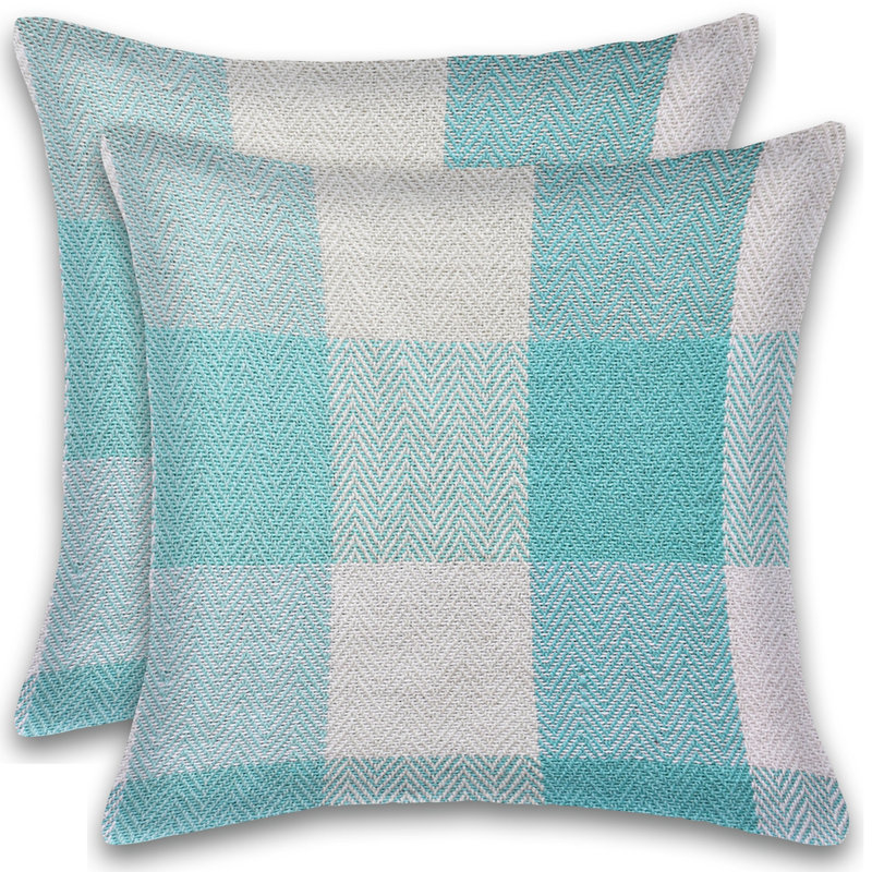 Housse et insert de coussin en coton  Square, Aigue-marine
