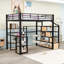 Lit mezzanine en métal avec bureau intégré et tablettes de rangement