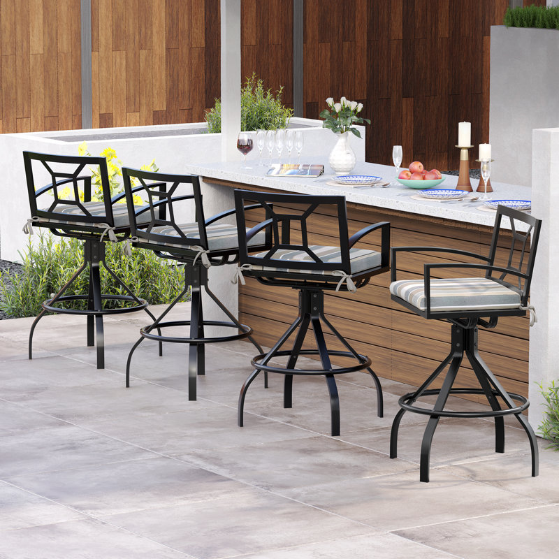 Tabouret de bar pivotant en aluminium 28,7 po avec coussin Sunbrella Sugata, Suie Milano
