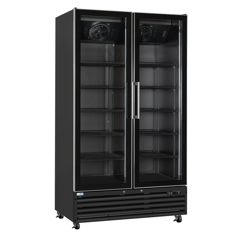 45 in. Two-Door Commercial Display Merchandiser Refrigerator in Sleek Black, 35 cu. ft. ETL Listed