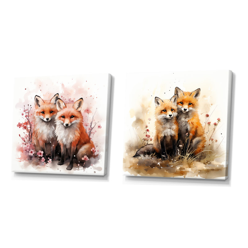 «Foxs Elegant Forest Florals Grace I», ensemble de 2 reproductions d'art sur toile, Toile tendue, H 16 po x l 33 po x P 1 po