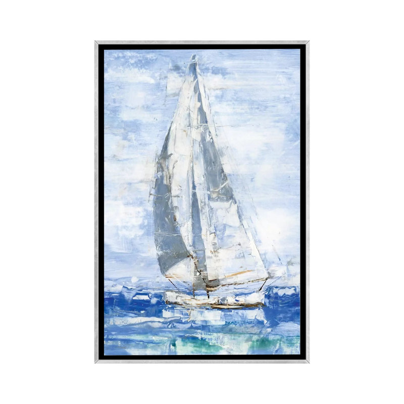 «Blue Sails I» par Ethan Harper - reproduction d'art, H 48 po x l 32 po x P 1,5 po, Pas de tapis, Toile avec cadre argenté