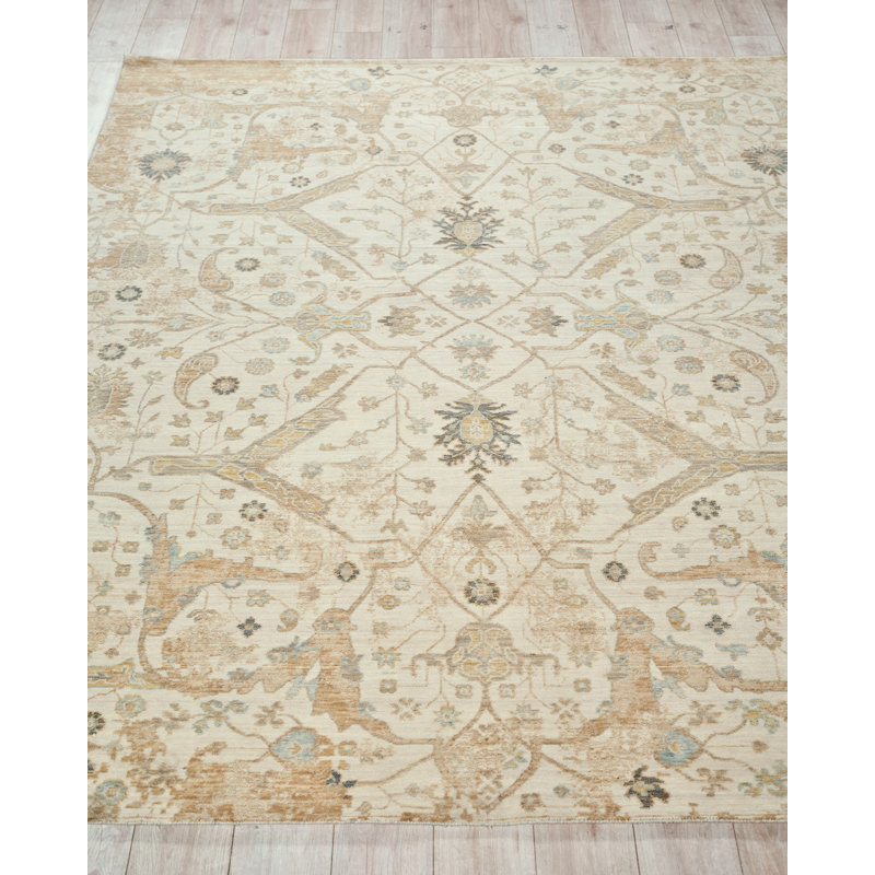 Artisan Power Loomed Wool/Nylon Oriental Area Rug in White/Ivory/Brown, Rectangle 6' x 9'