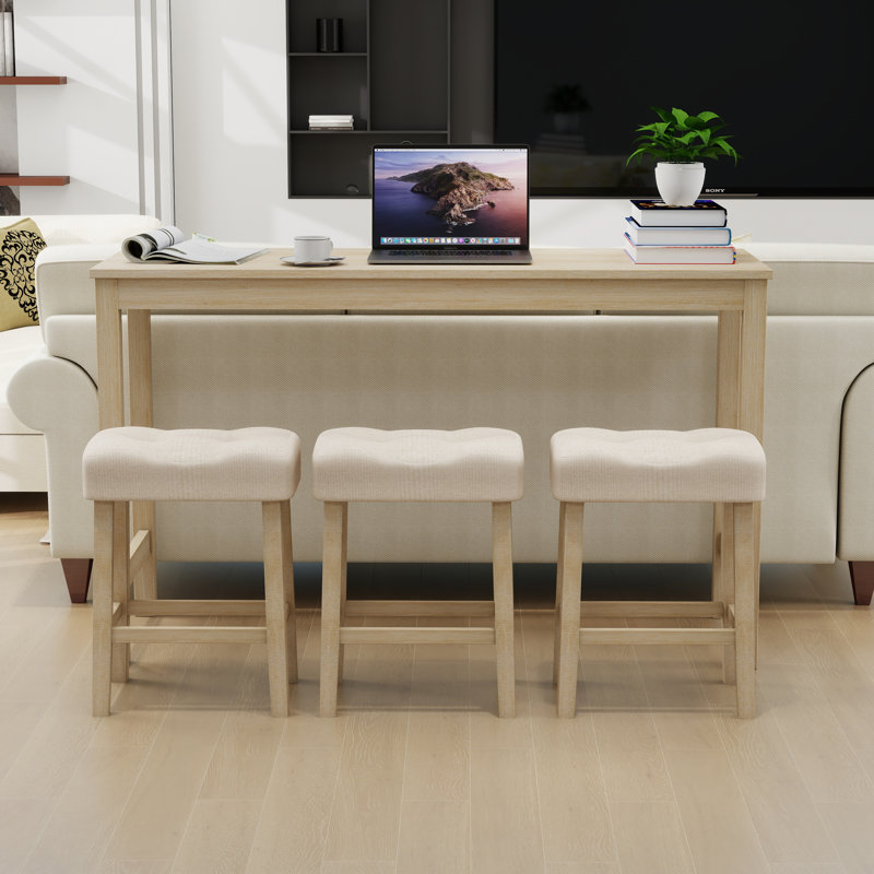 Ensemble de table de bar 4 pièces avec prise et 3 tabourets, table de salle à manger élégante et chaises, Chêne clair
