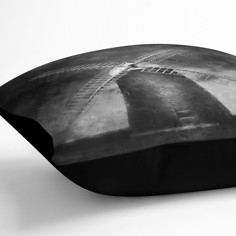Halnaker Windmill in Chichester Cushion with Filling, Black, 55cm H x 55cm W x 20cm D