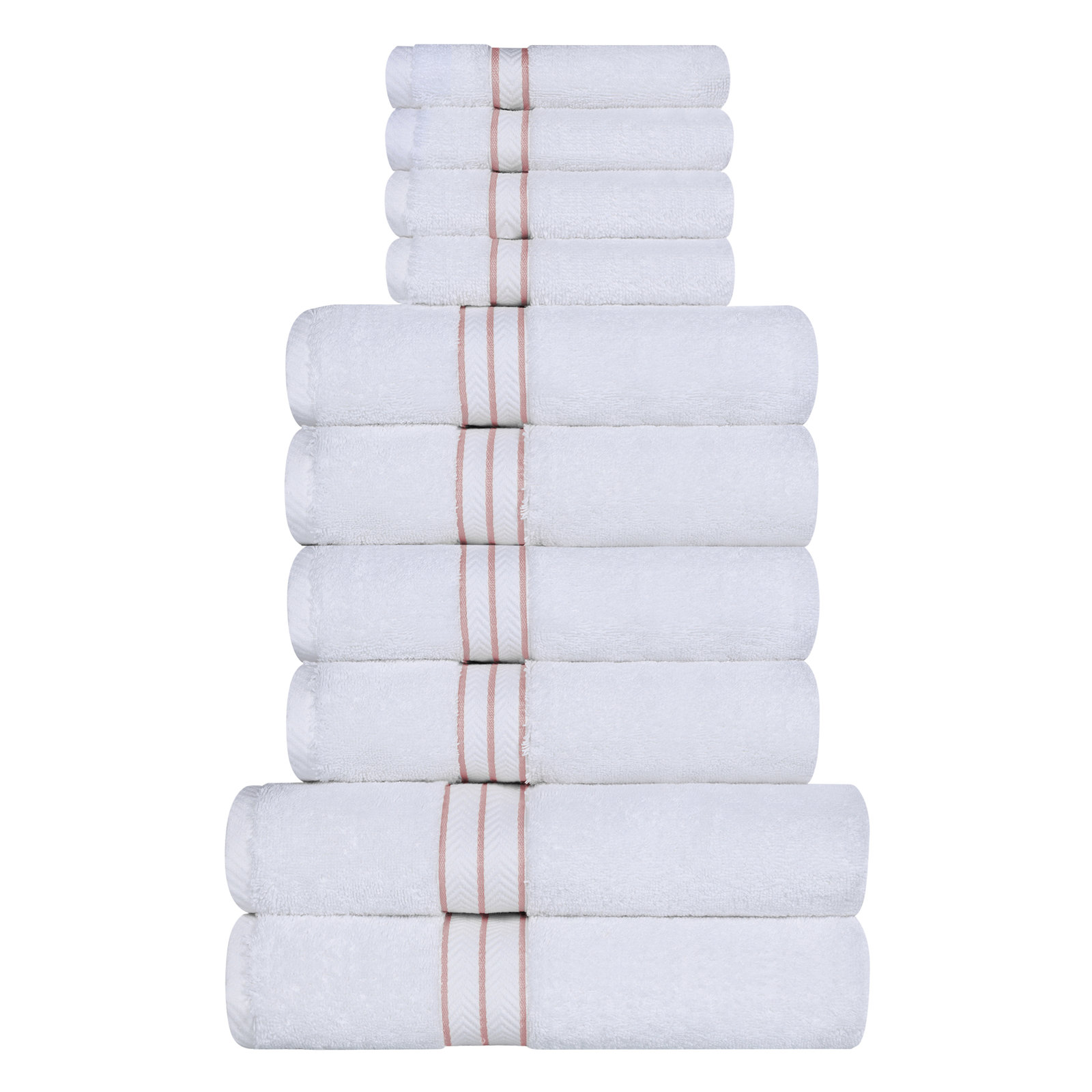 Josann Turkish Cotton Ultra-Plush Solid 10 Piece Highly Absorbent Heavyweight Towel Set, Tea Rose