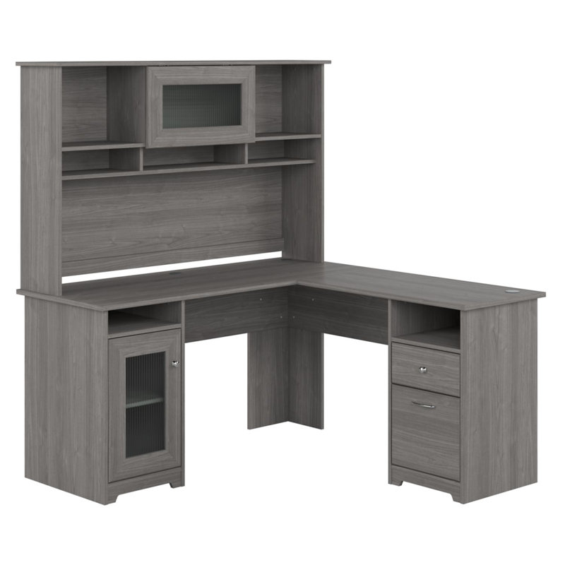 Ozro L-Shaped Executive Desk, Modern Gray