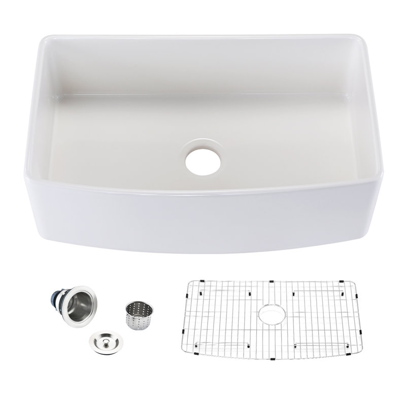 Single Bowl Fireclay Kitchen Sink, 30" L x 20" W
