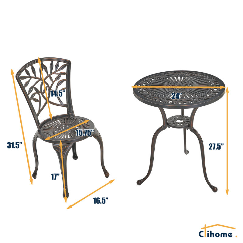 Ensemble bistro 3 pièces pour patio extérieur, Bronze